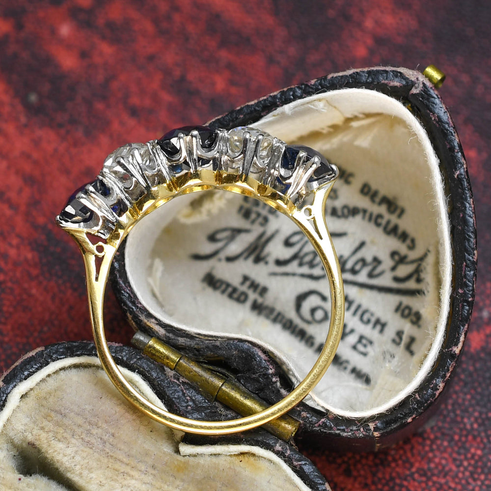 Late Victorian Sapphire & Diamond 5-Stone Ring