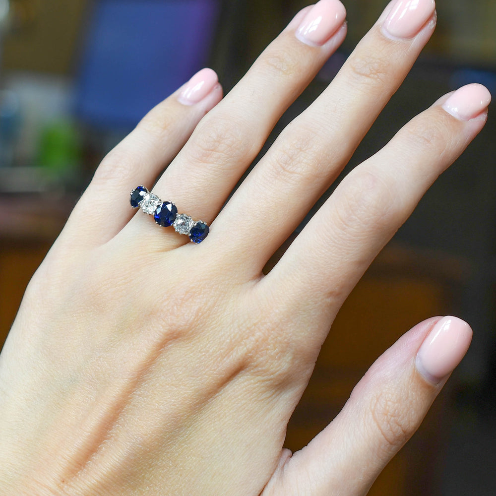 Late Victorian Sapphire & Diamond 5-Stone Ring