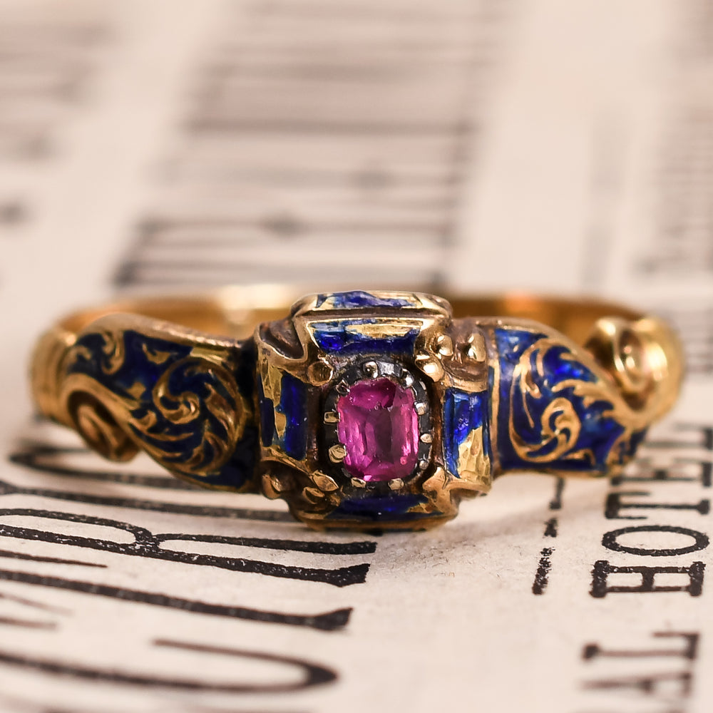 Early Georgian Ruby & Enamel Ring