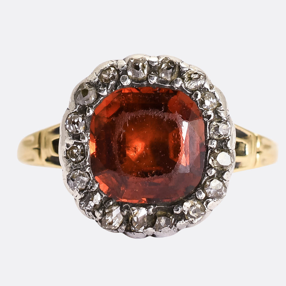 Georgian Hessonite Garnet & Diamond Cluster Ring