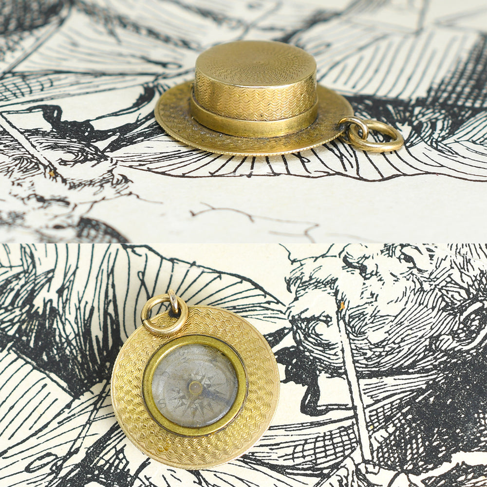Antique Gold Top Hat Compass Charm