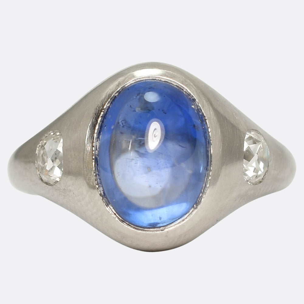 4.06ct Ceylon Sapphire Cabochon & Diamond Ring