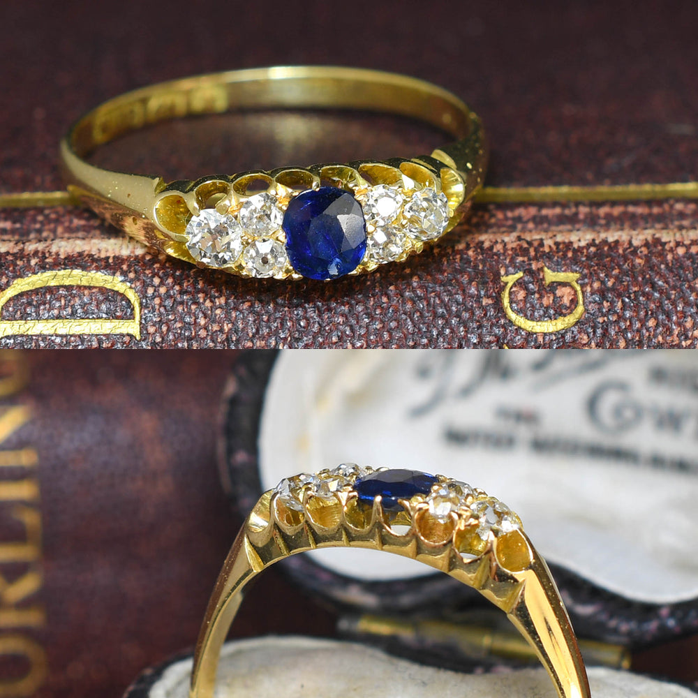 Victorian Sapphire & Diamond Cluster Boat Ring