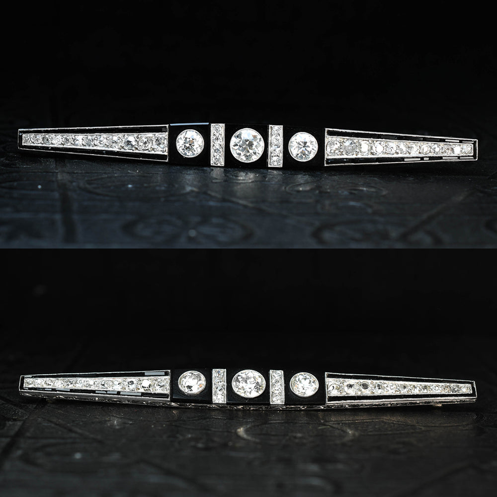 Art Deco Onyx & Diamond Platinum Bar Brooch