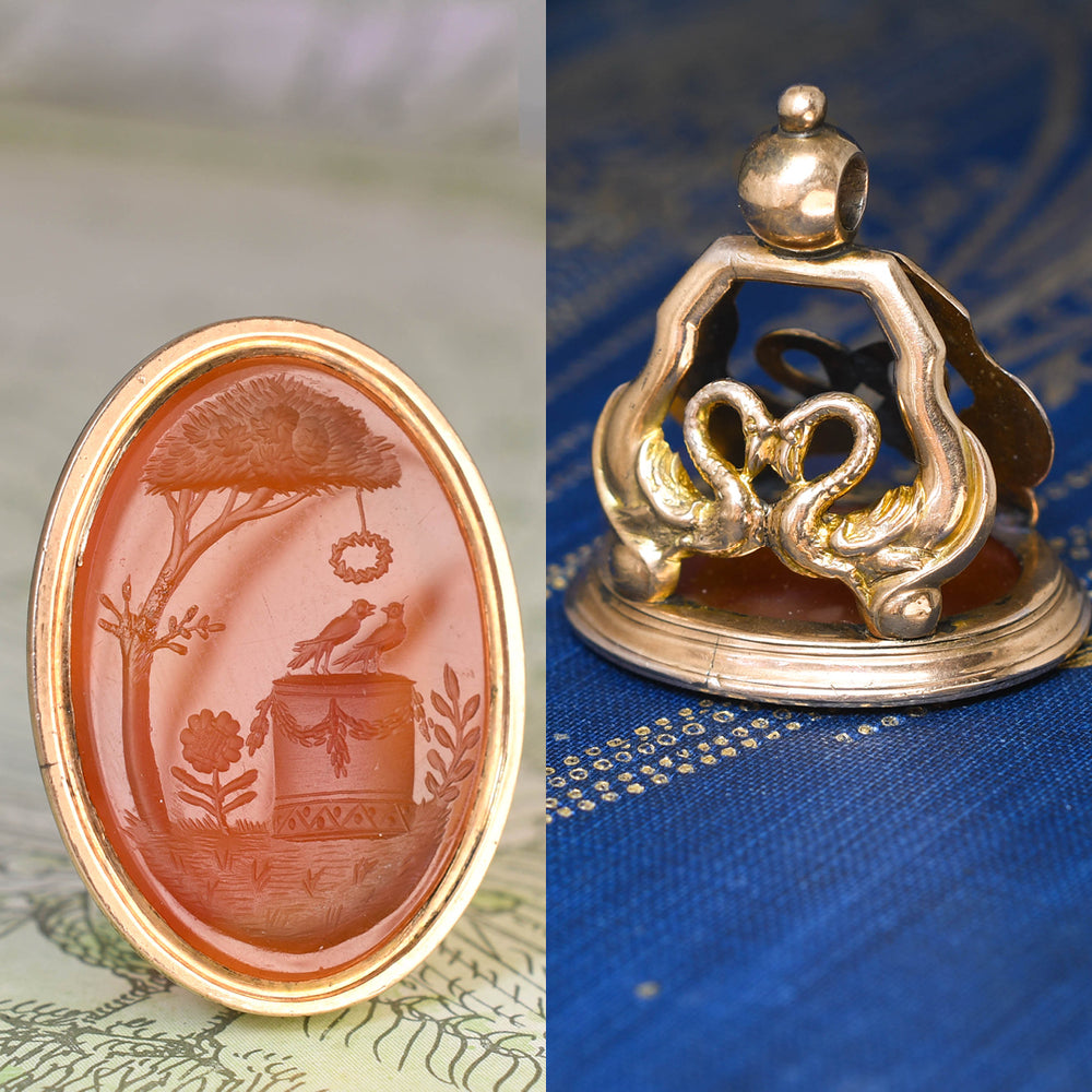 Georgian Love Bird Carnelian Seal Fob Pendant
