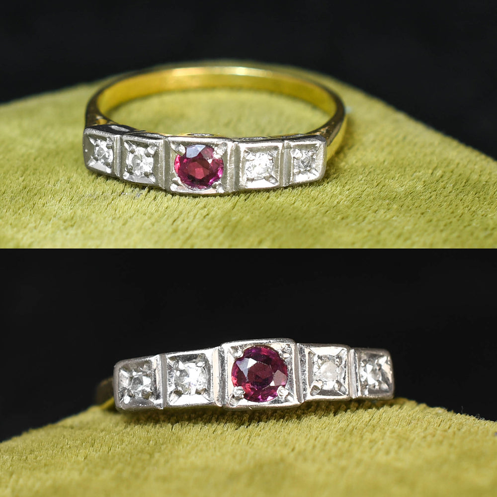 Art Deco Ruby & Diamond 5-Stone Ring