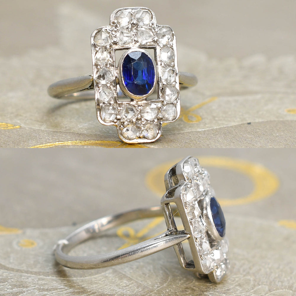 Edwardian Sapphire & Diamond Openwork Panel Ring