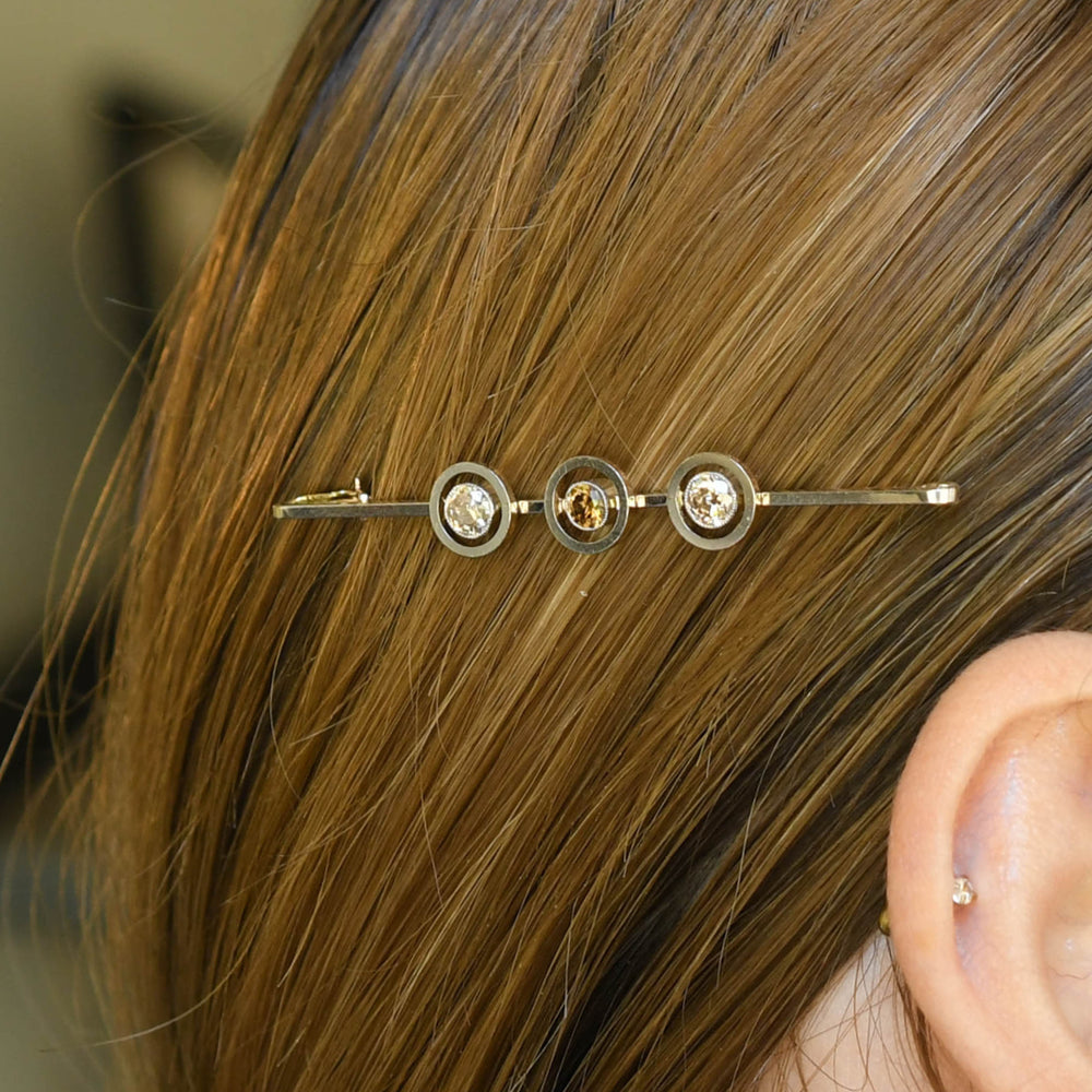 Edwardian Fancy Light Pinkish & Brown Diamond Hair Pin Brooch