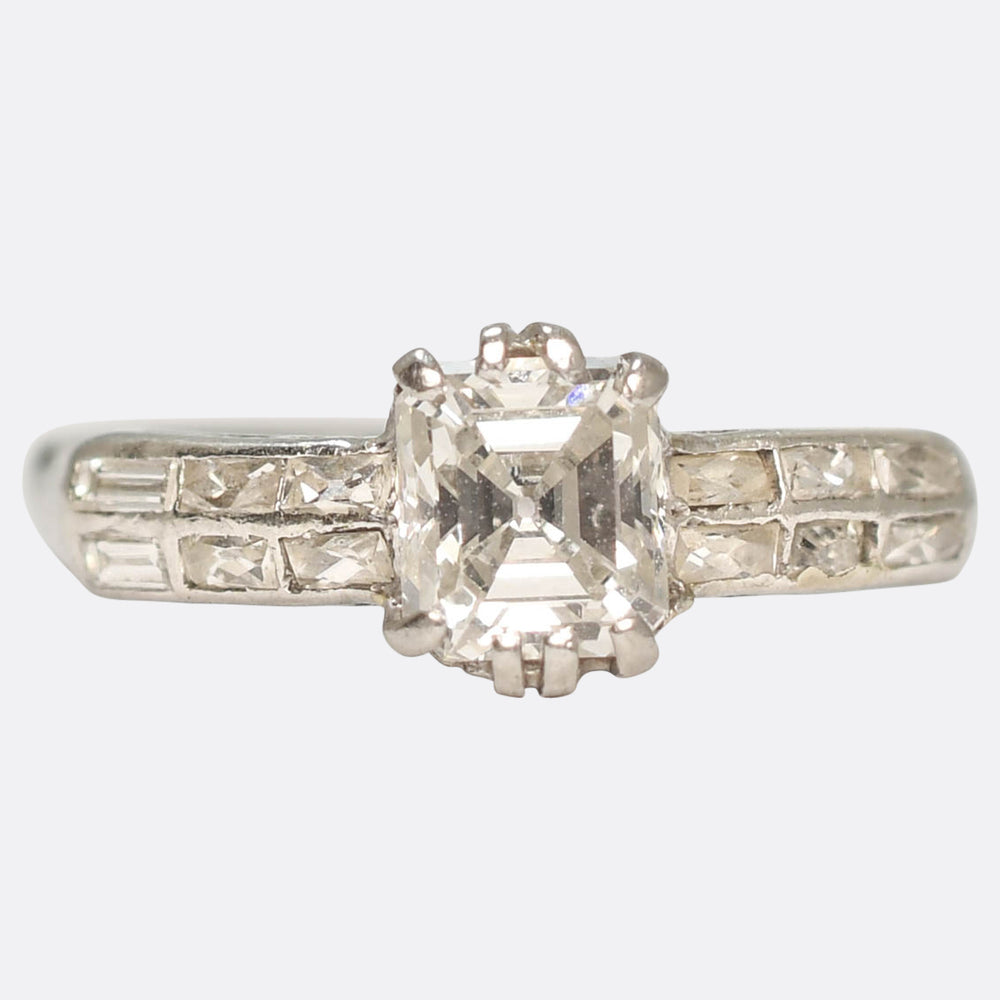 Antique 0.85ct Asscher Cut Diamond Engagement Ring