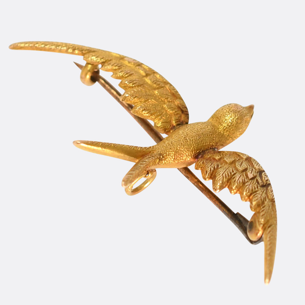 Antique 15k Gold Diving Swallow Pendant Brooch