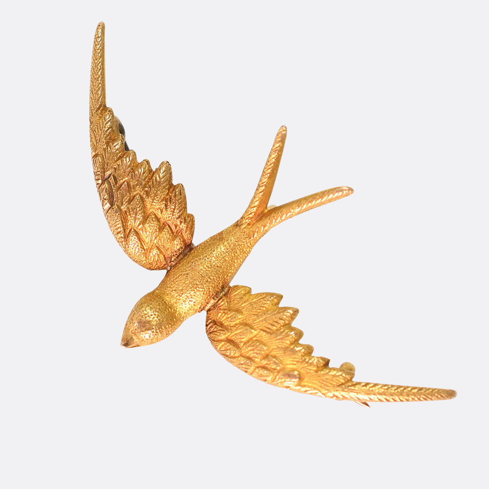 Antique 15k Gold Diving Swallow Pendant Brooch