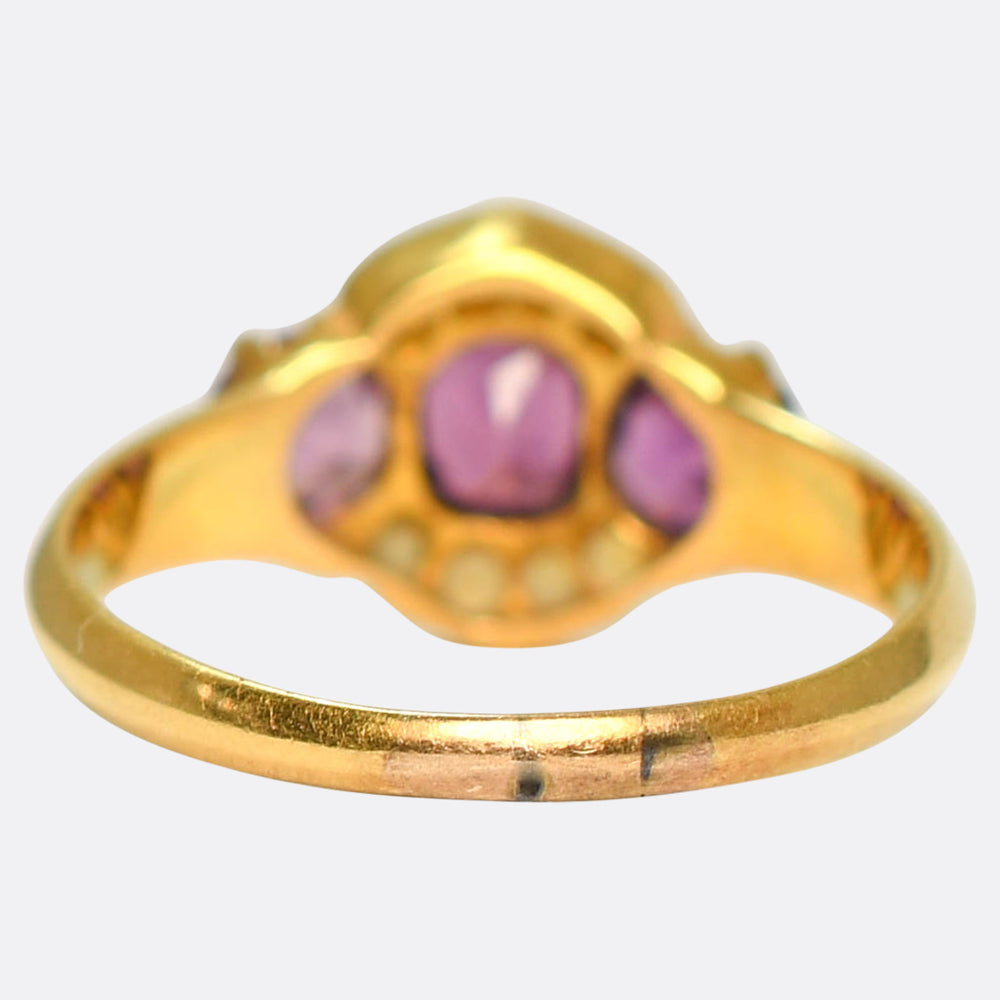 Antique 3-Stone Almandine Garnet & Pearl Cluster Ring