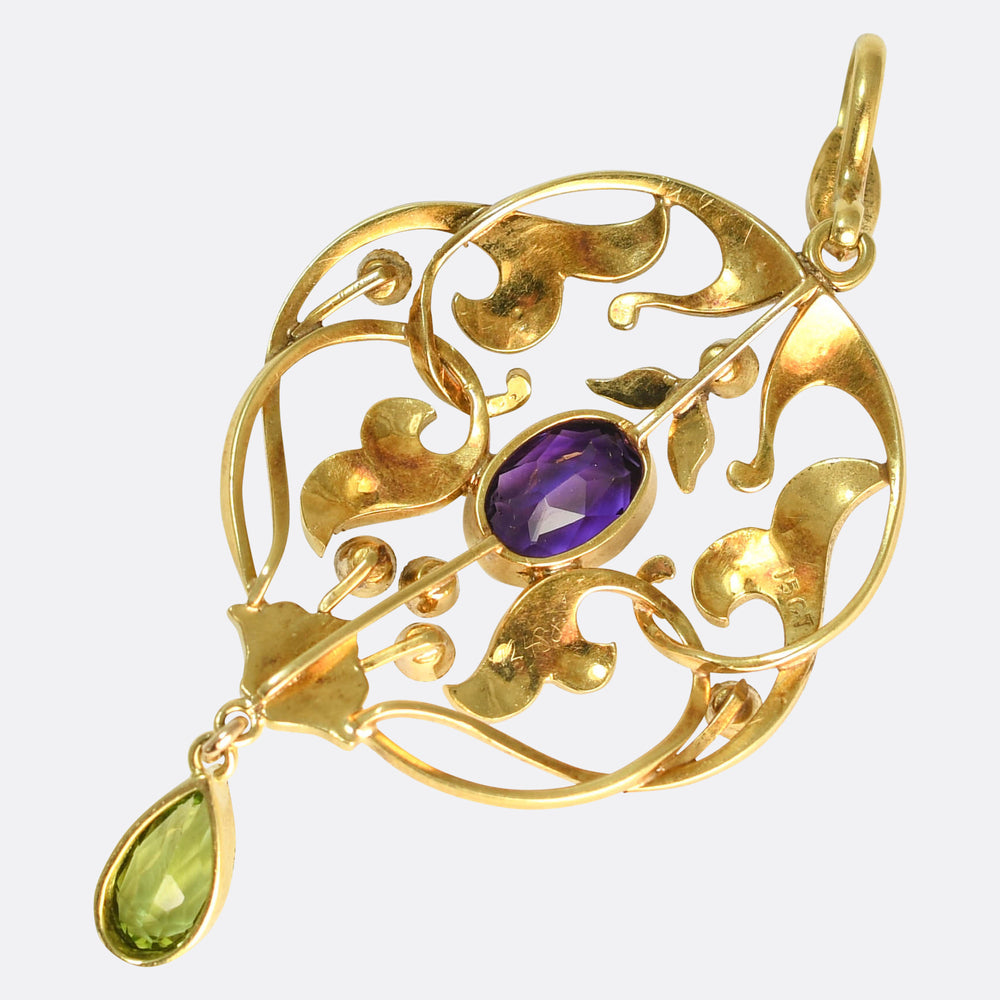 Antique Amethyst, Peridot & Pearl Suffragette Pendant