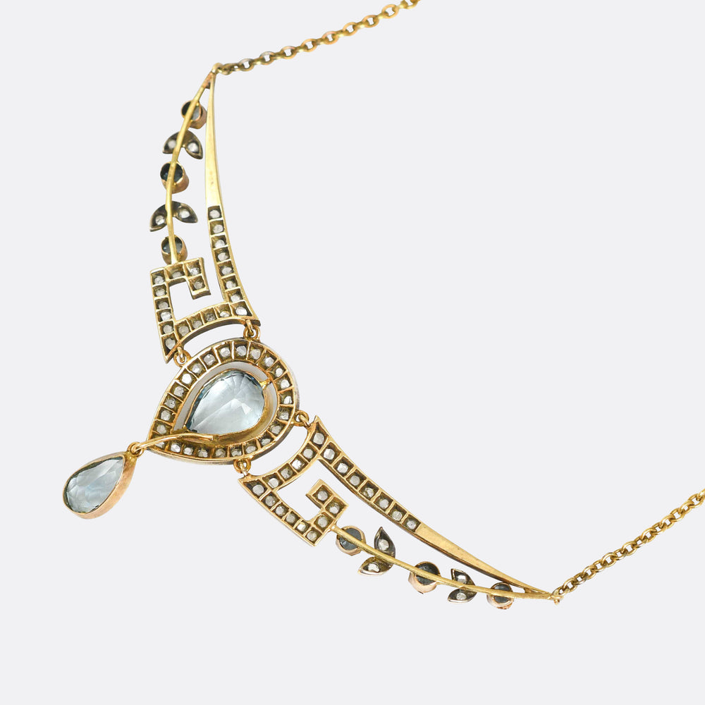 Antique Aquamarine & Diamond Boxed Necklace