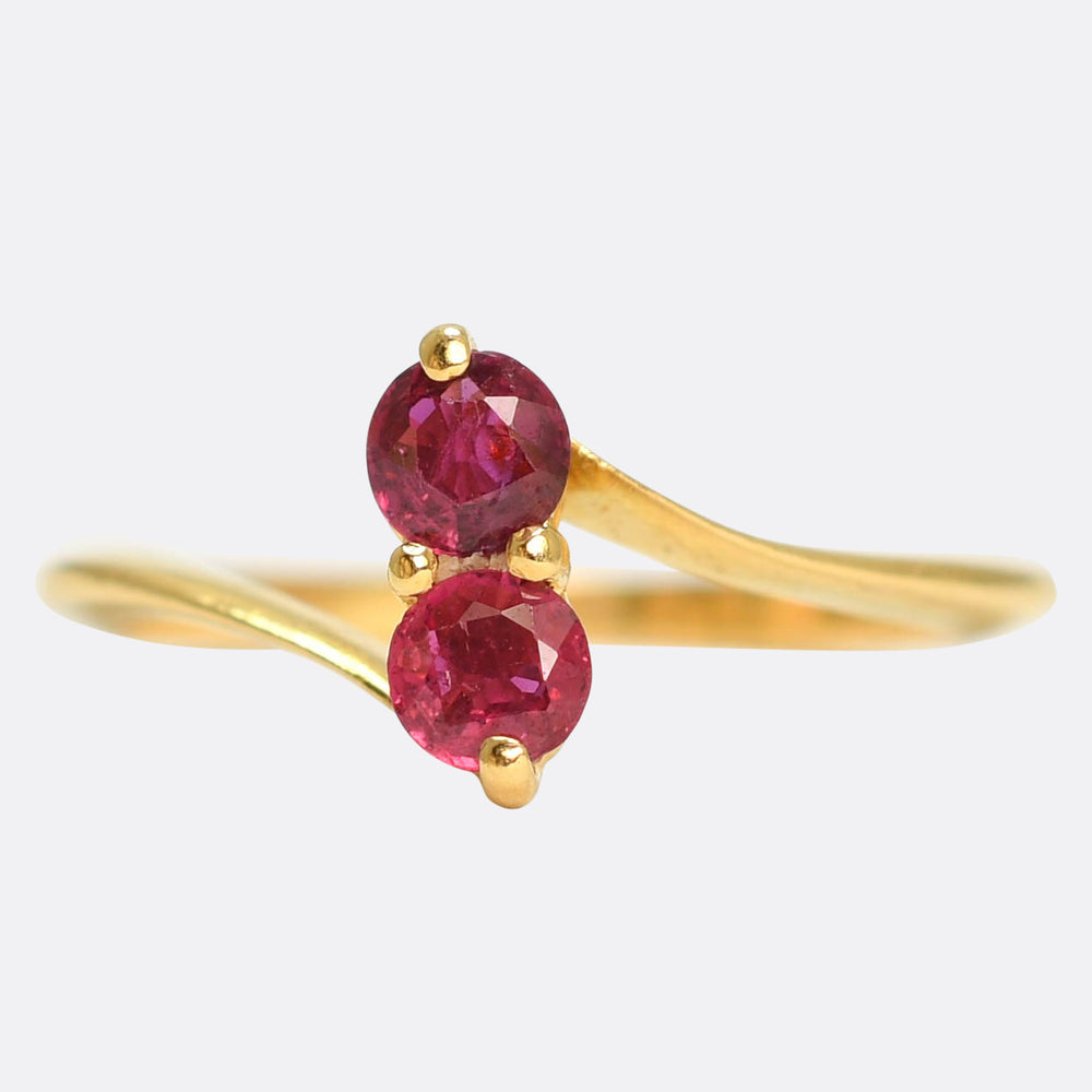 Antique Burma Ruby Toi et Moi Ring