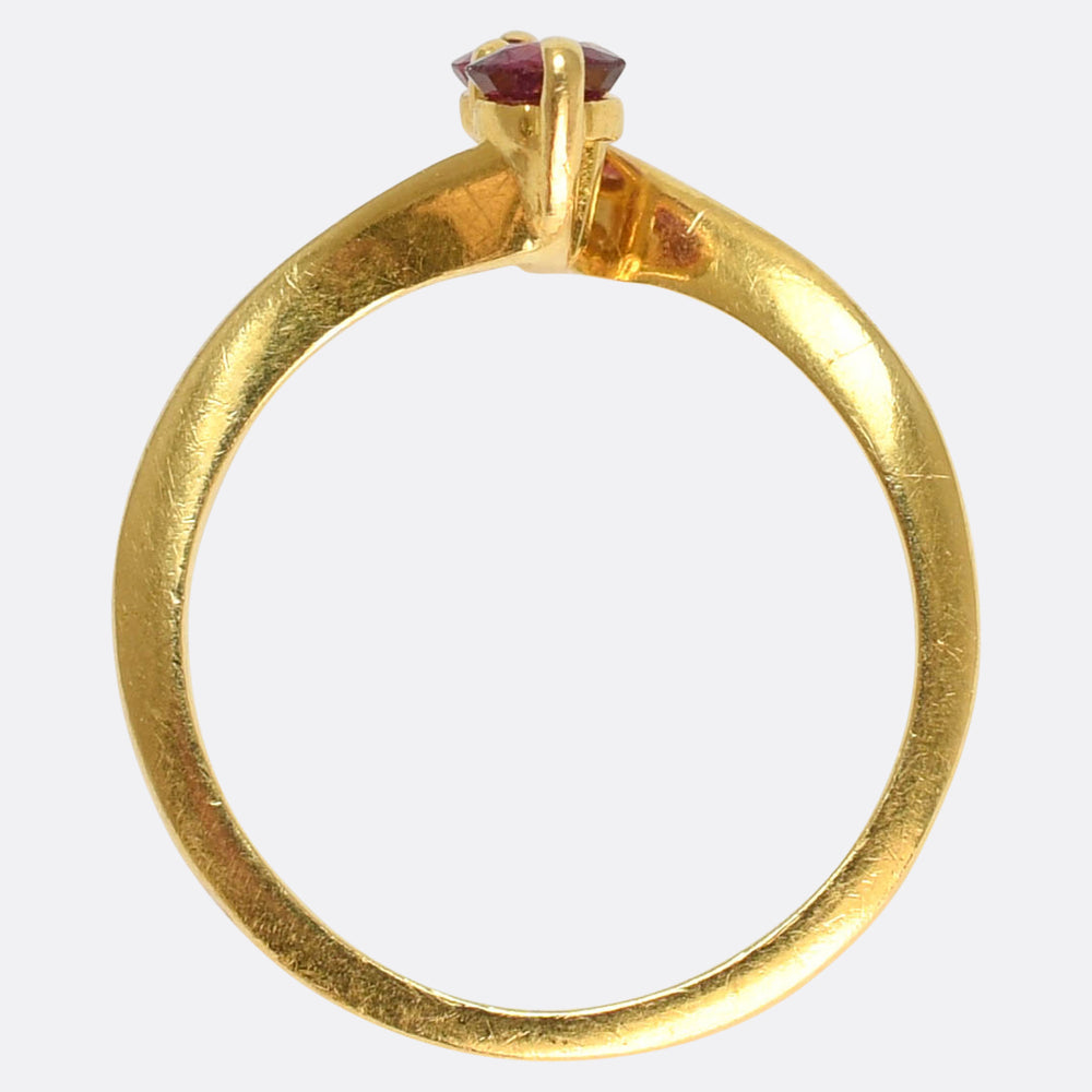 Antique Burma Ruby Toi et Moi Ring