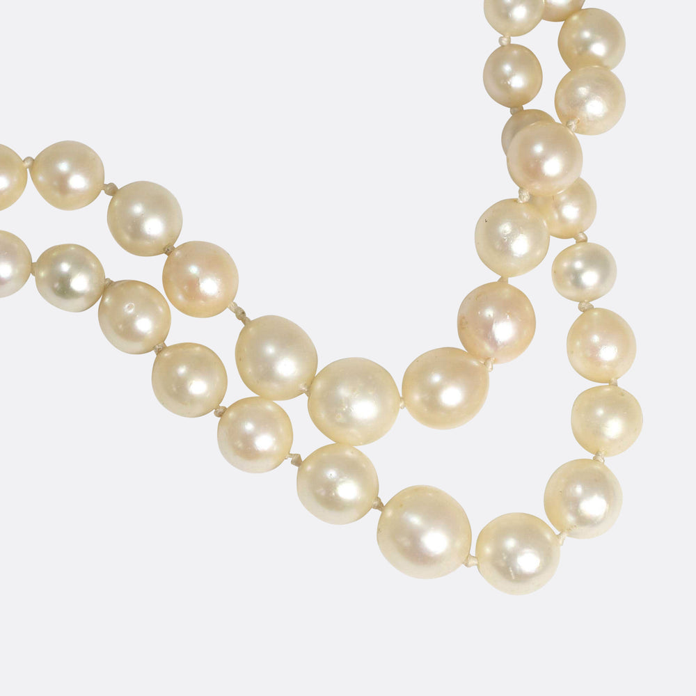 Antique Cultured Pearl Necklace with Diamond Cluster Clasp