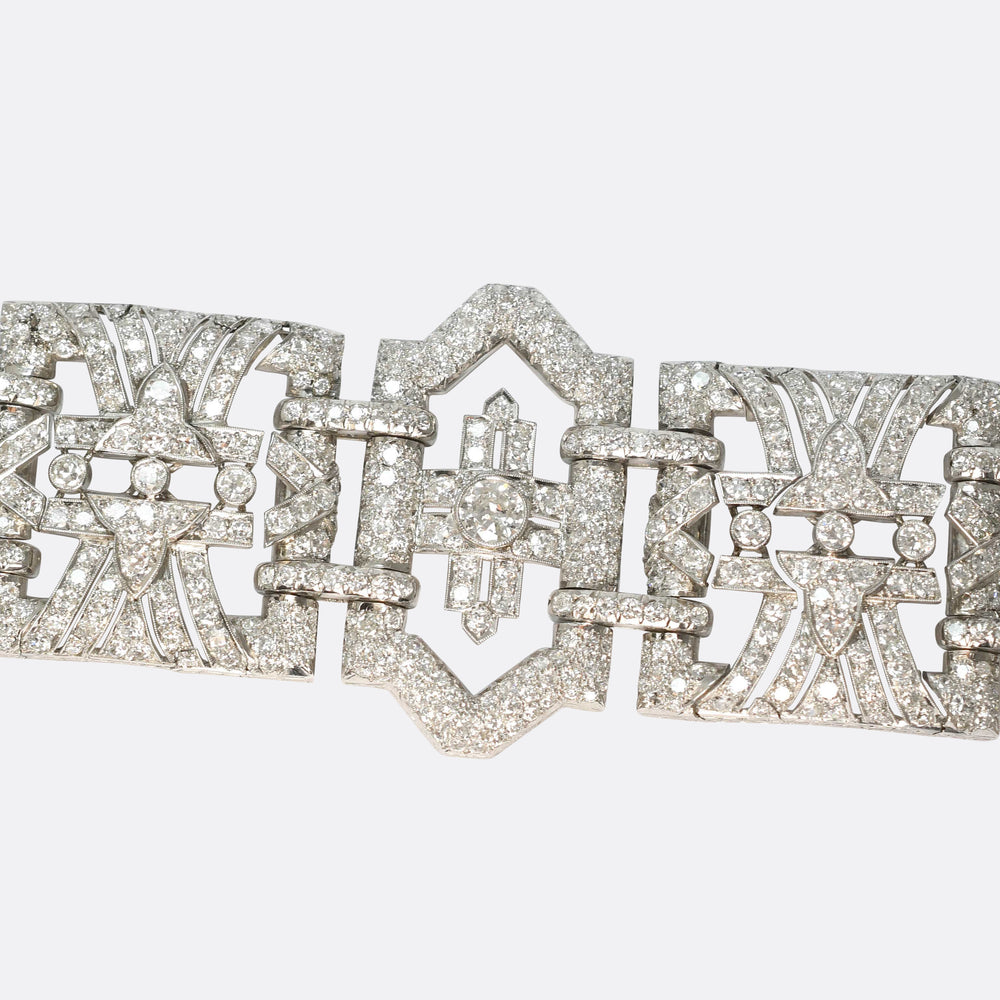 Antique French Deco 30.94ct Diamond Platinum Statement Bracelet