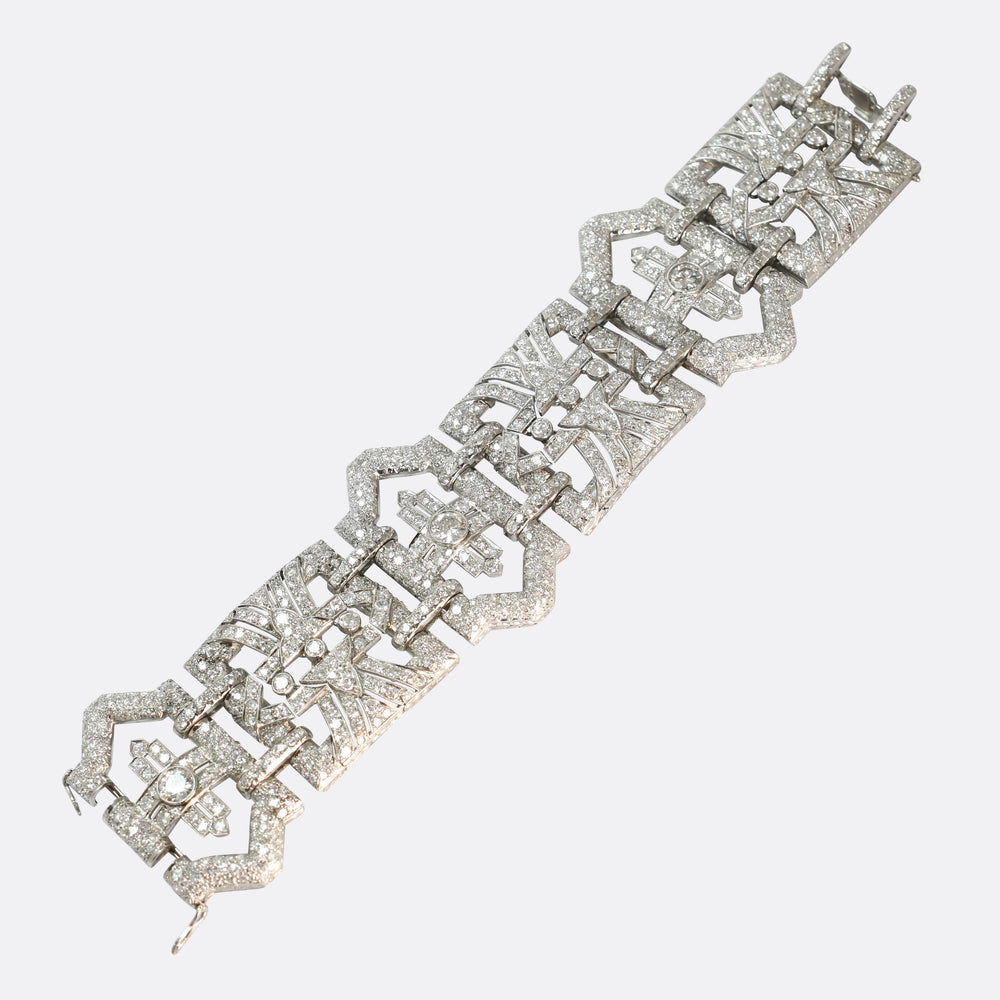 Antique French Deco 30.94ct Diamond Platinum Statement Bracelet