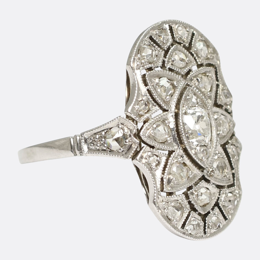 Antique French Diamond Panel Cluster Ring