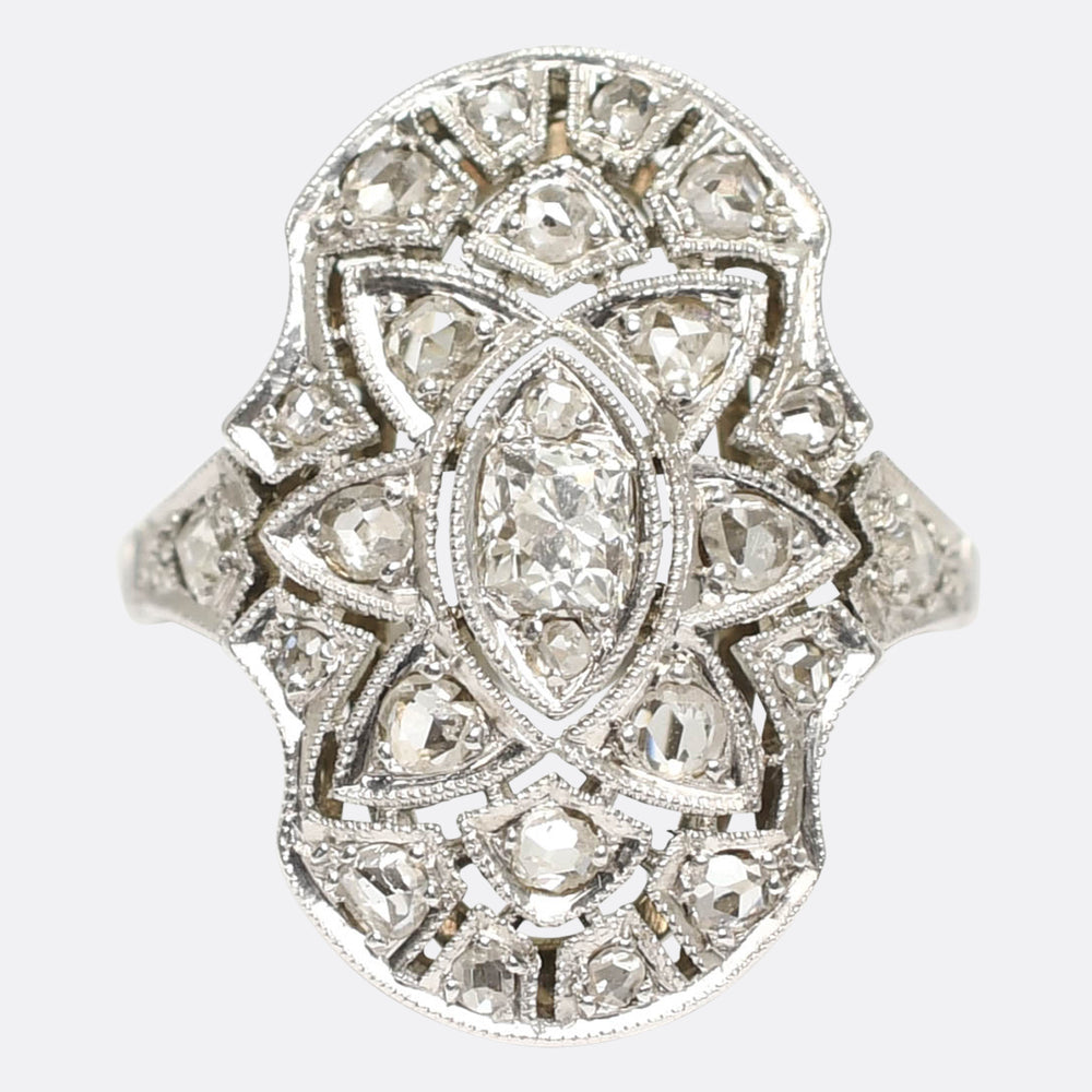 Antique French Diamond Panel Cluster Ring