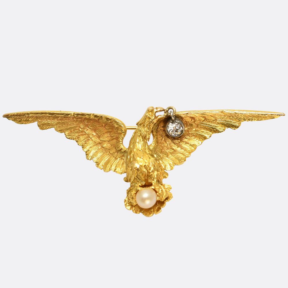 Antique French Diamond & Pearl Eagle Brooch