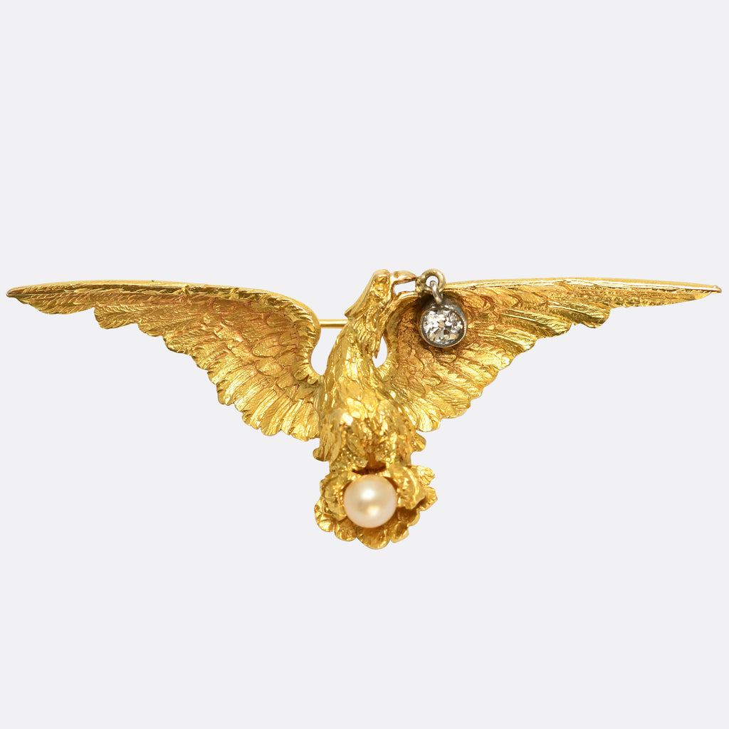 Antique French Diamond & Pearl Eagle Brooch Butter Lane Antiques