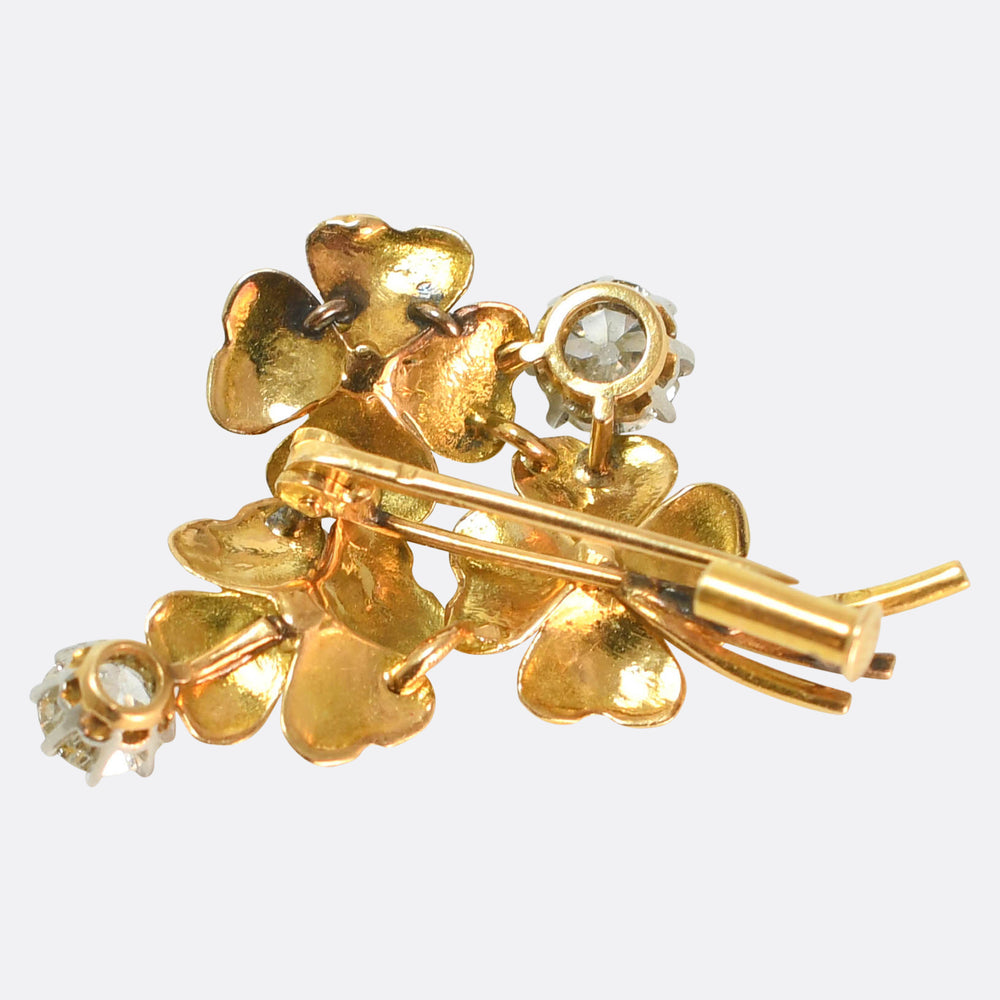 Antique French Emerald & Diamond Flower Bunch Brooch