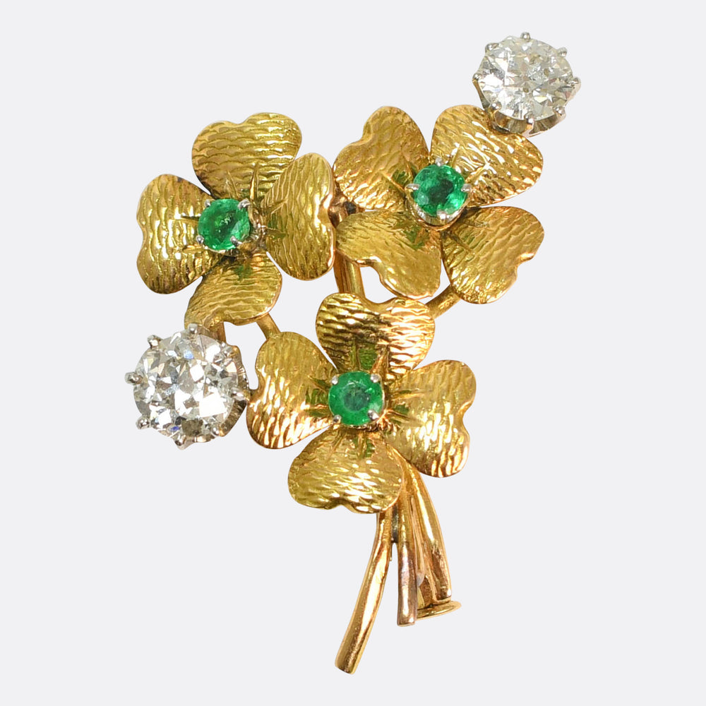 Antique French Emerald & Diamond Flower Bunch Brooch