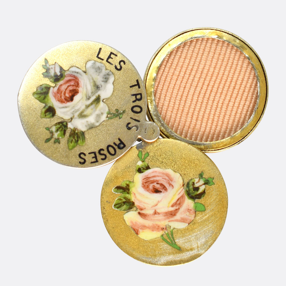 Antique French Les Trois Roses Enamel Slide Locket Charm