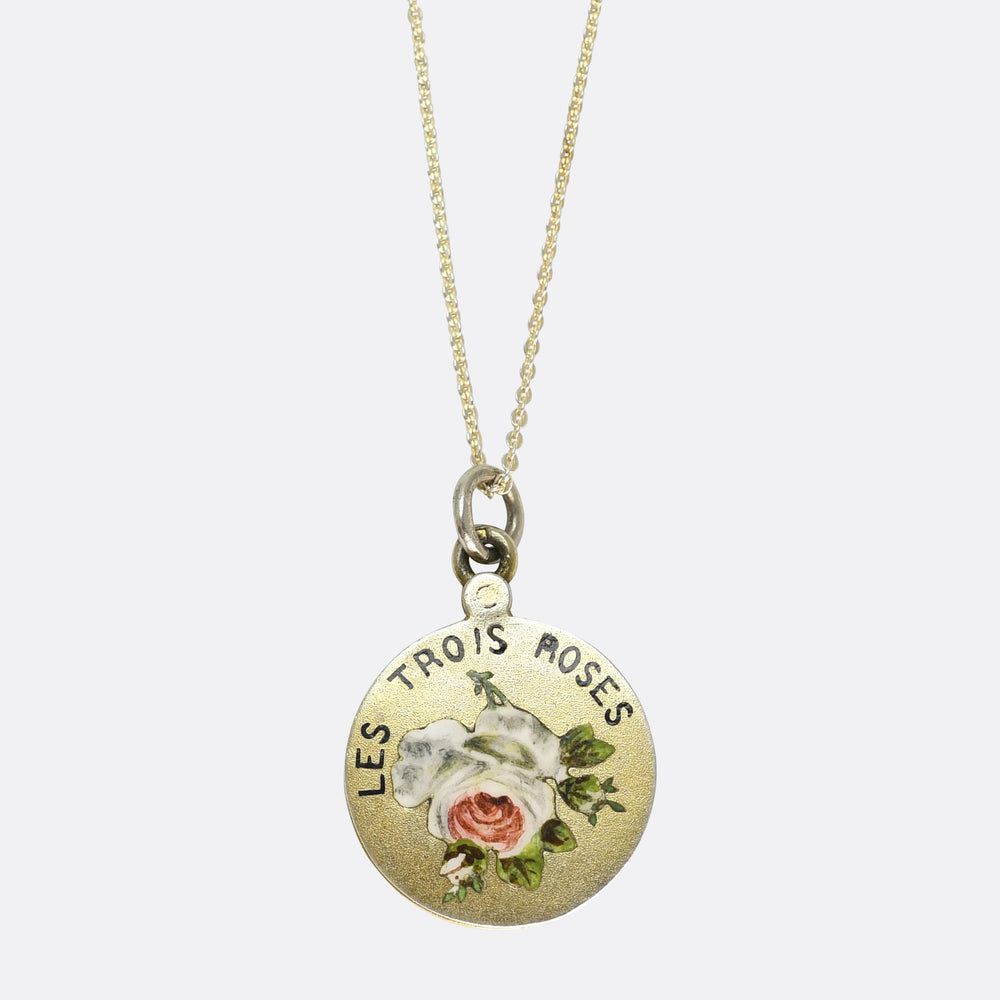 Antique French Les Trois Roses Enamel Slide Locket Charm