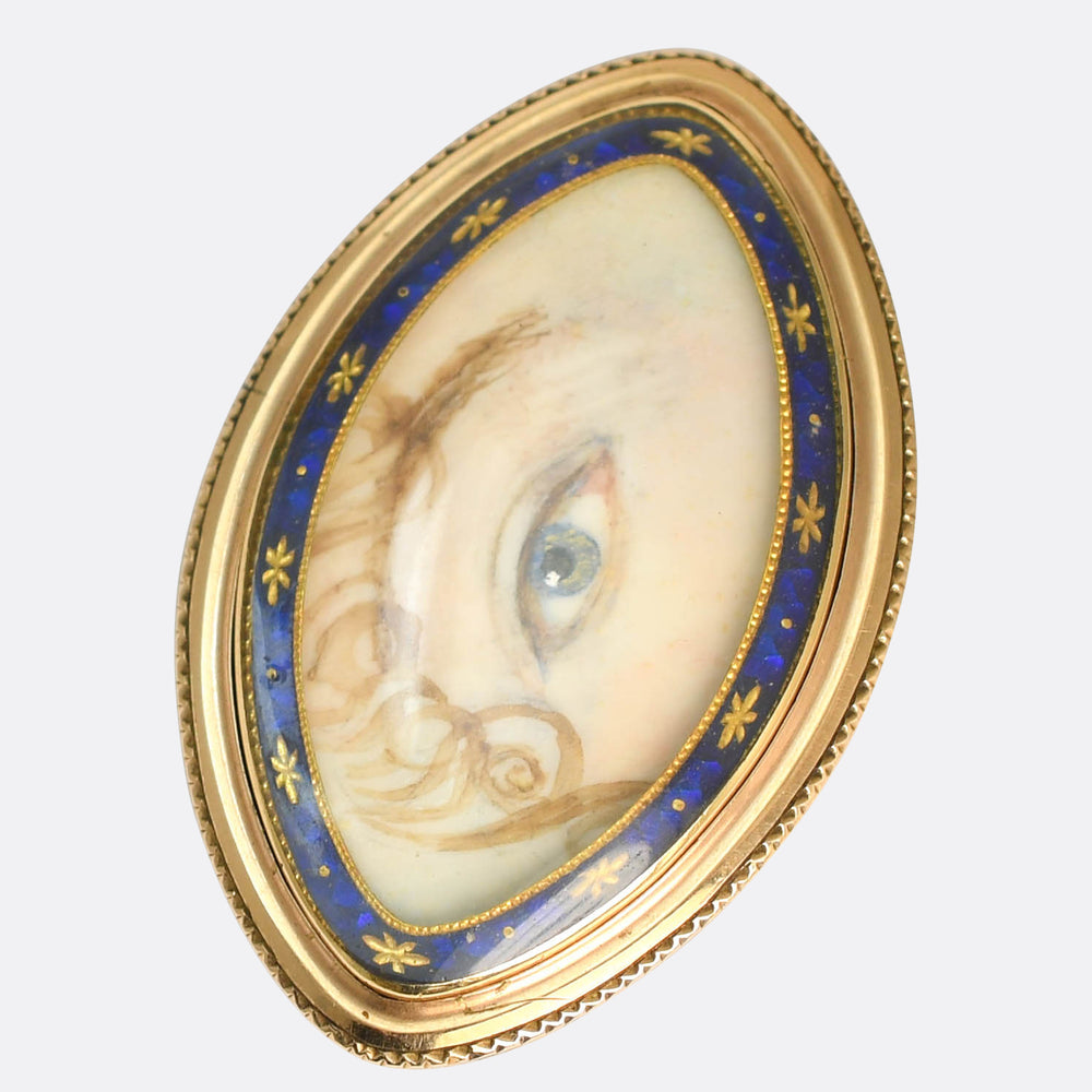 Antique Gold Enamel Lover's Eye Brooch