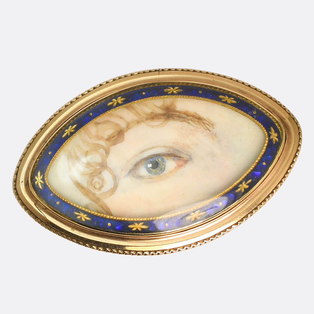 Antique Gold Enamel Lover's Eye Brooch