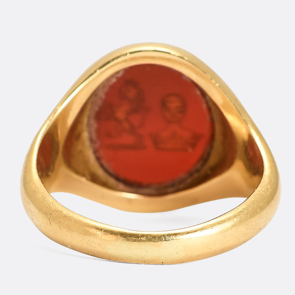 Antique Heraldic Combined Crest Intaglio Signet Ring