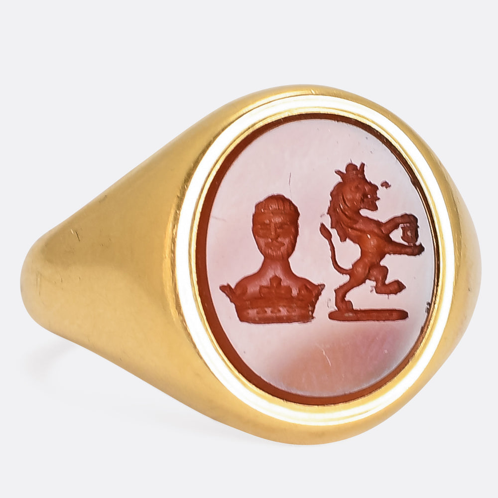 Antique Heraldic Combined Crest Intaglio Signet Ring