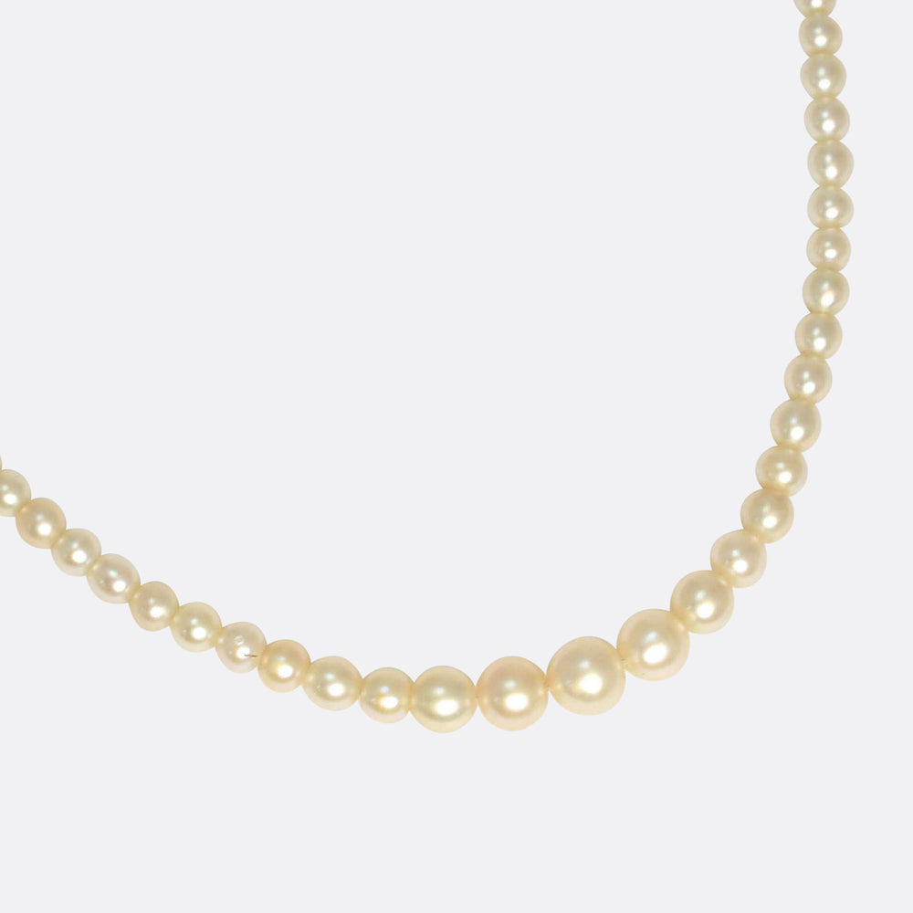 Antique Natural Pearl Necklace with Diamond Clasp