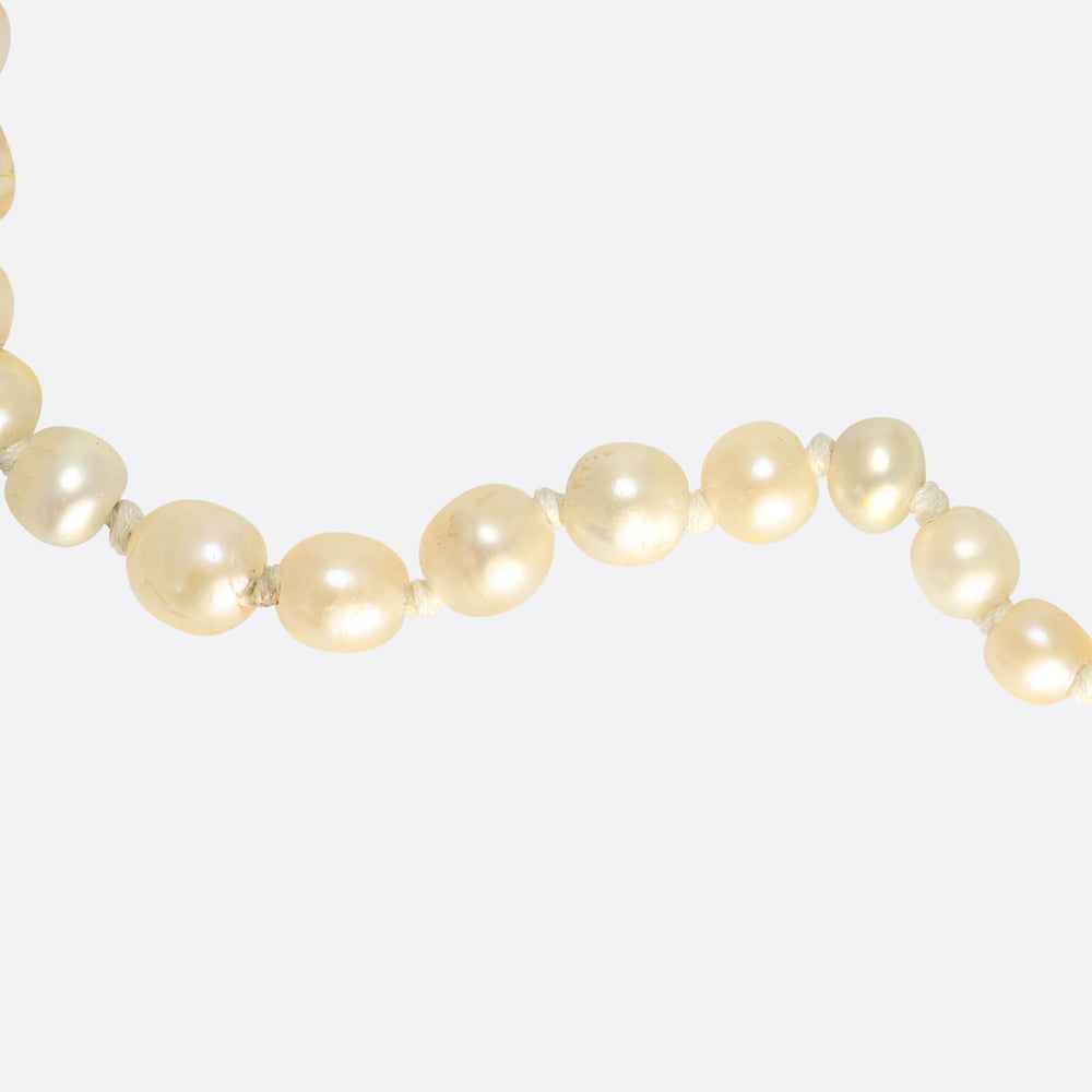 Antique Natural Pearl Necklace with Rose Cut Diamond Clasp