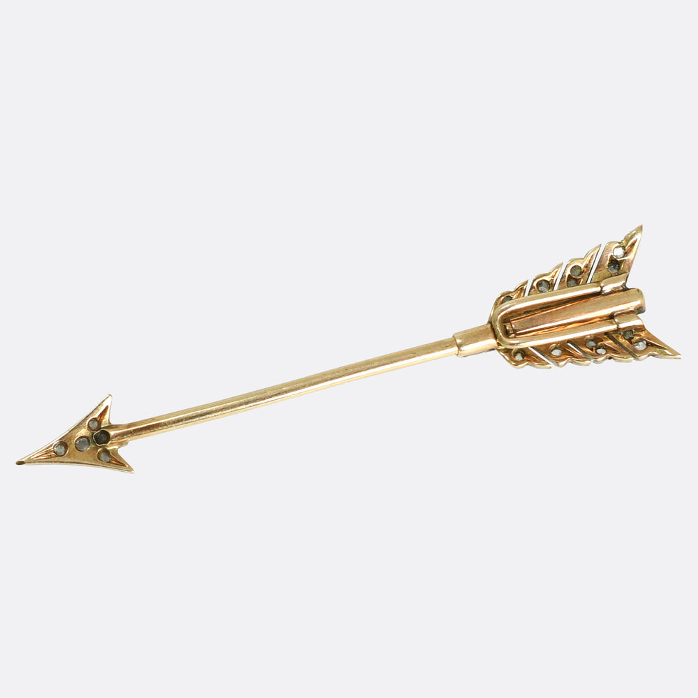Antique Onyx & Diamond Arrow Jabot Pin
