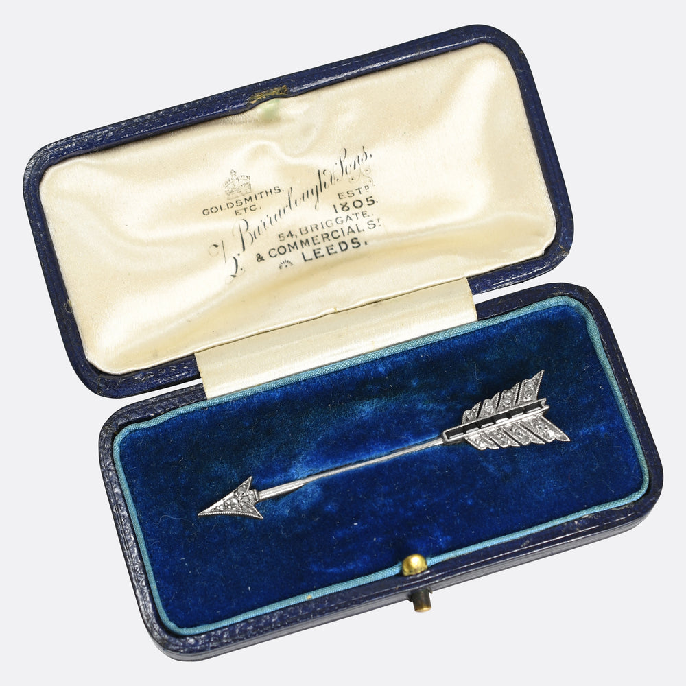 Antique Onyx & Diamond Arrow Jabot Pin