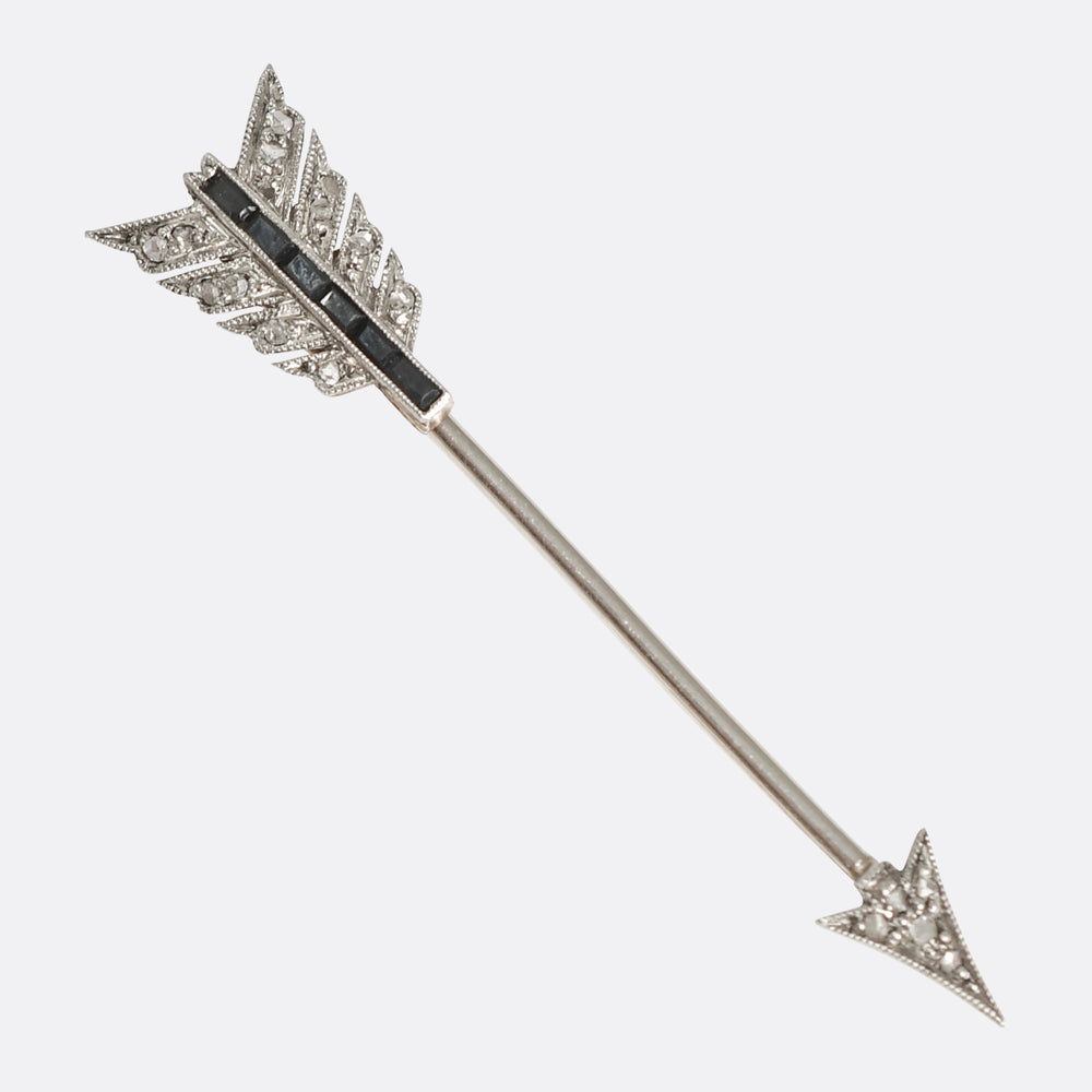 Antique Onyx & Diamond Arrow Jabot Pin