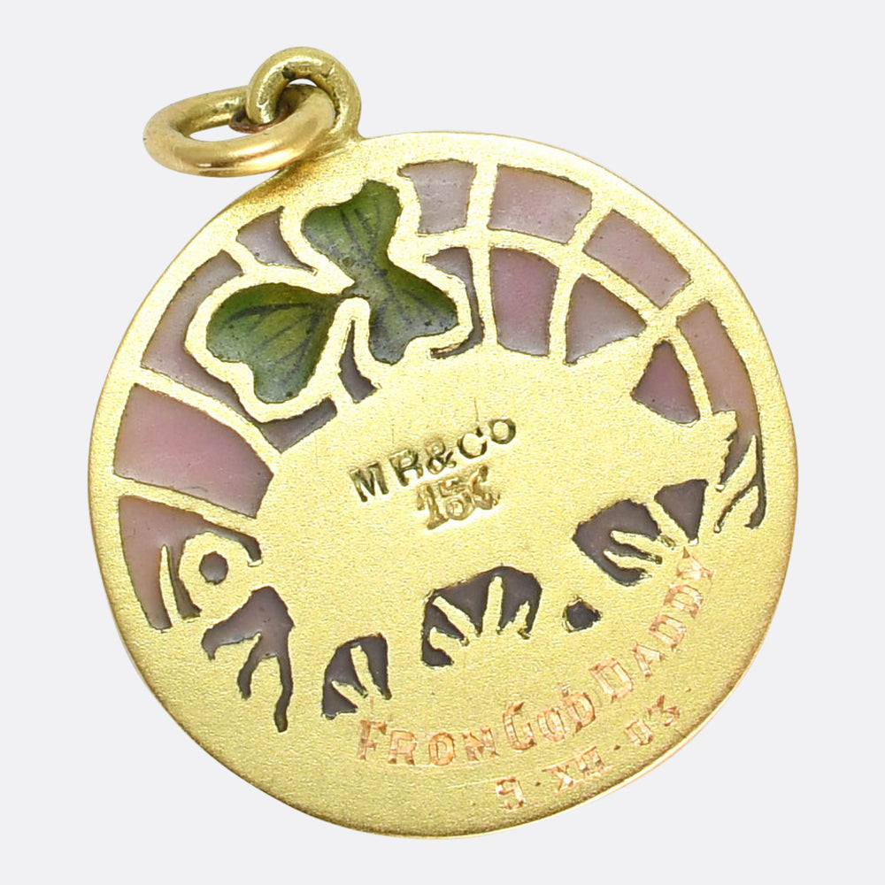 Antique Plique-à-Jour Enamel Lucky Pig Charm