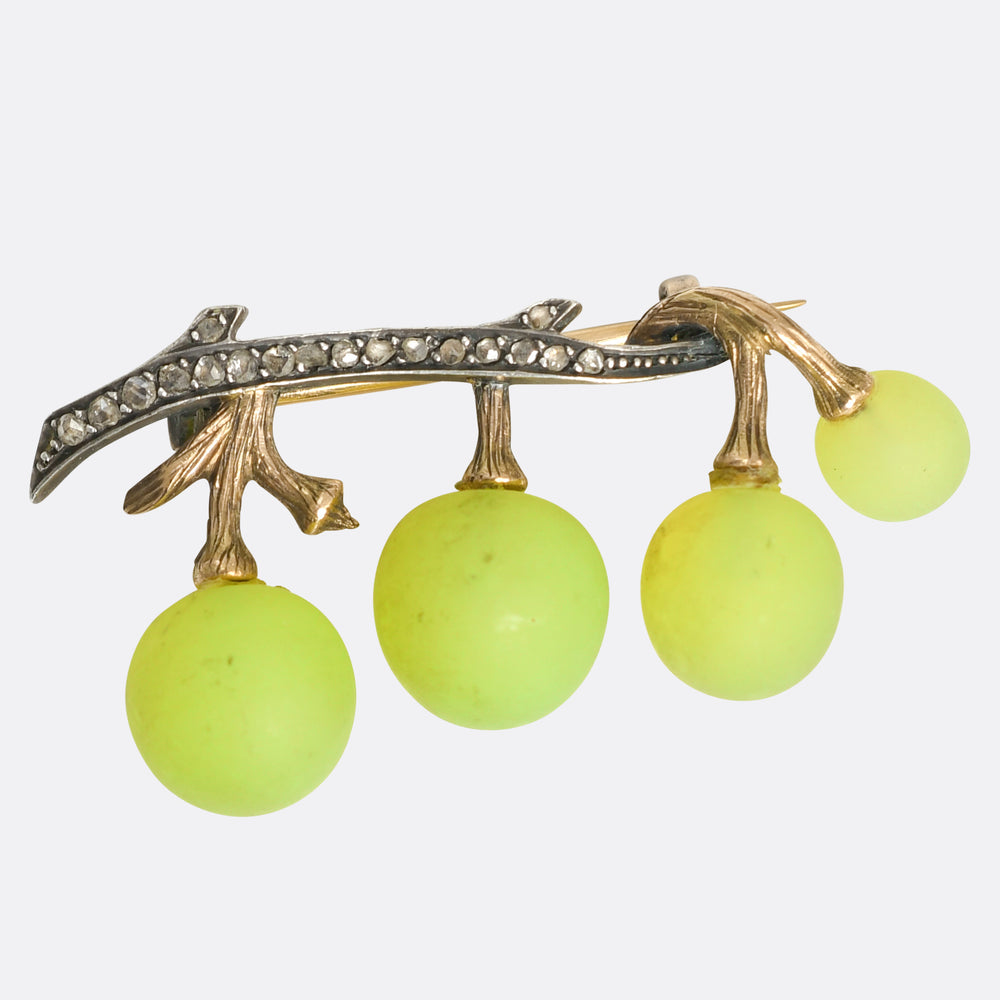 Antique Rose Cut Diamond Grape Vine Brooch by Fonsèque et Olive