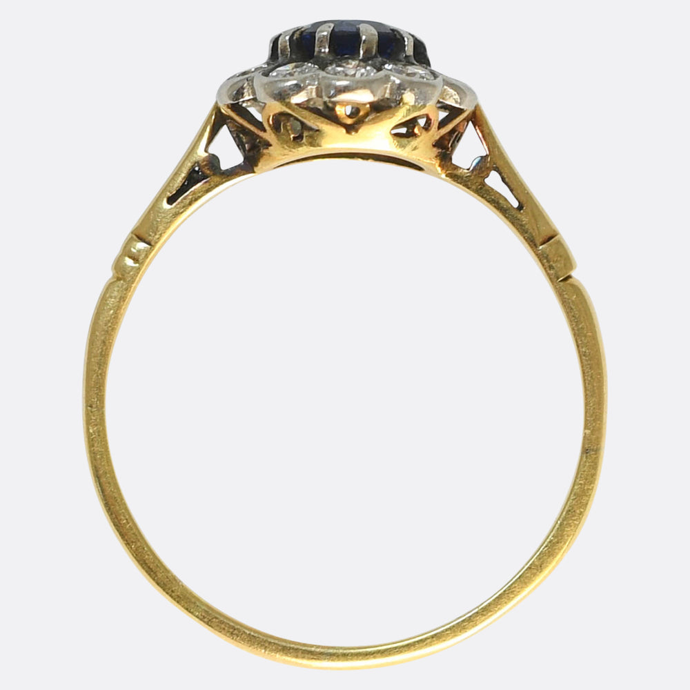 Antique Sapphire & Diamond Flower Cluster Ring