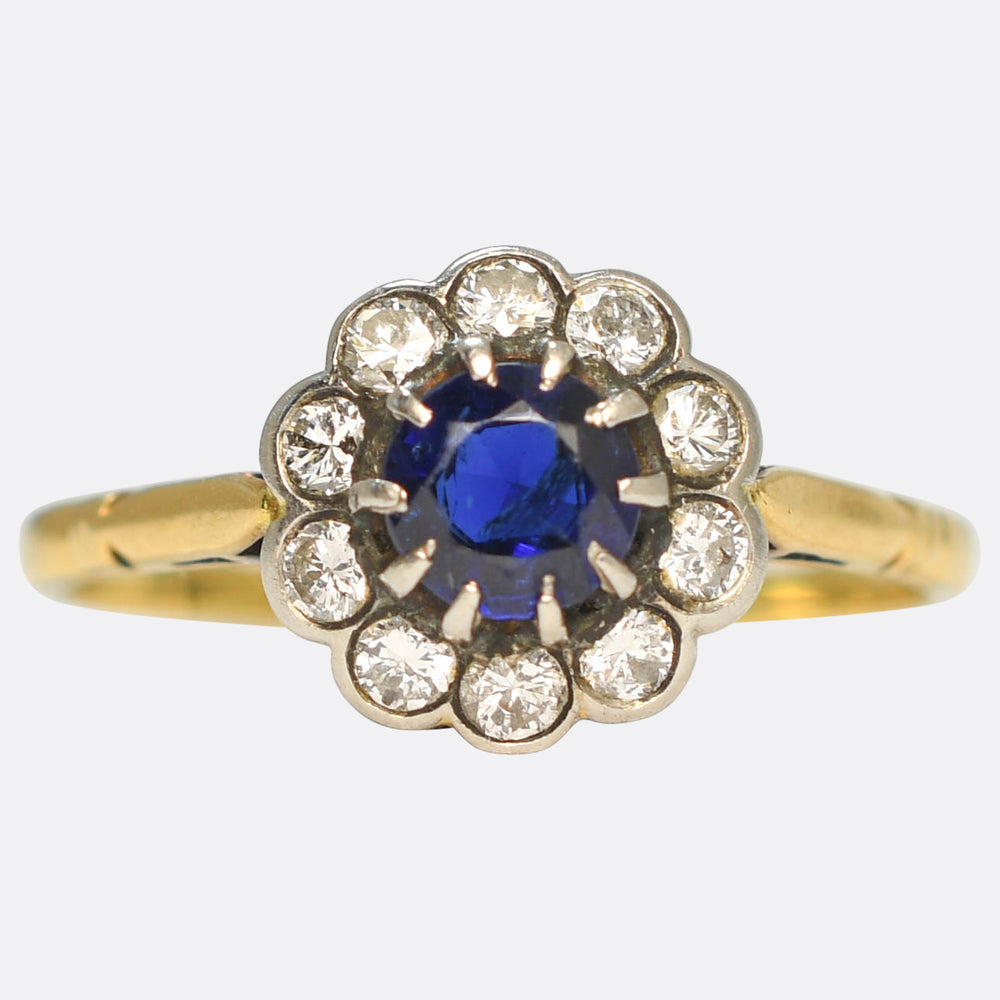 Antique Sapphire & Diamond Flower Cluster Ring