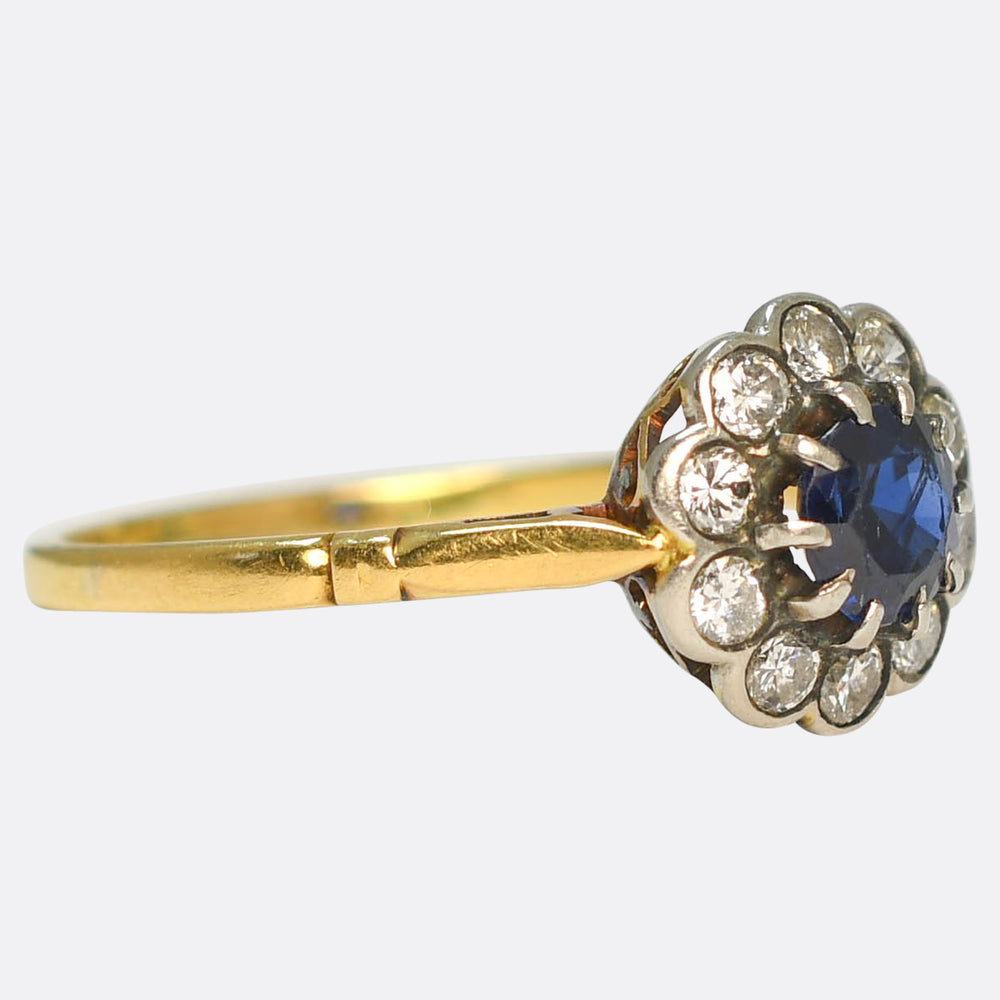 Antique Sapphire & Diamond Flower Cluster Ring