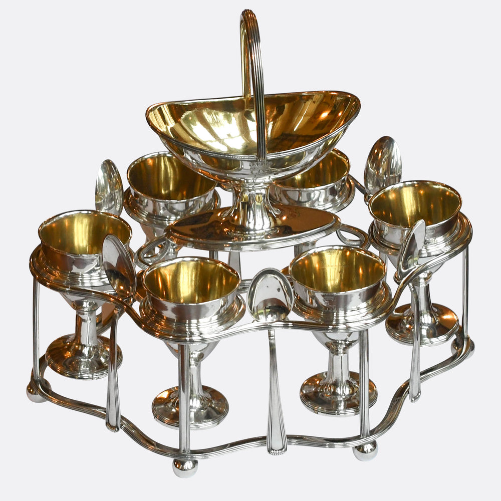 Antique Silver Egg Cruet with Cartier Spoons