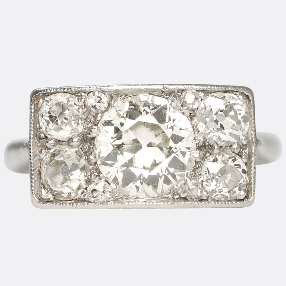Art Deco 1.58ct Diamond 5-Stone Panel Ring