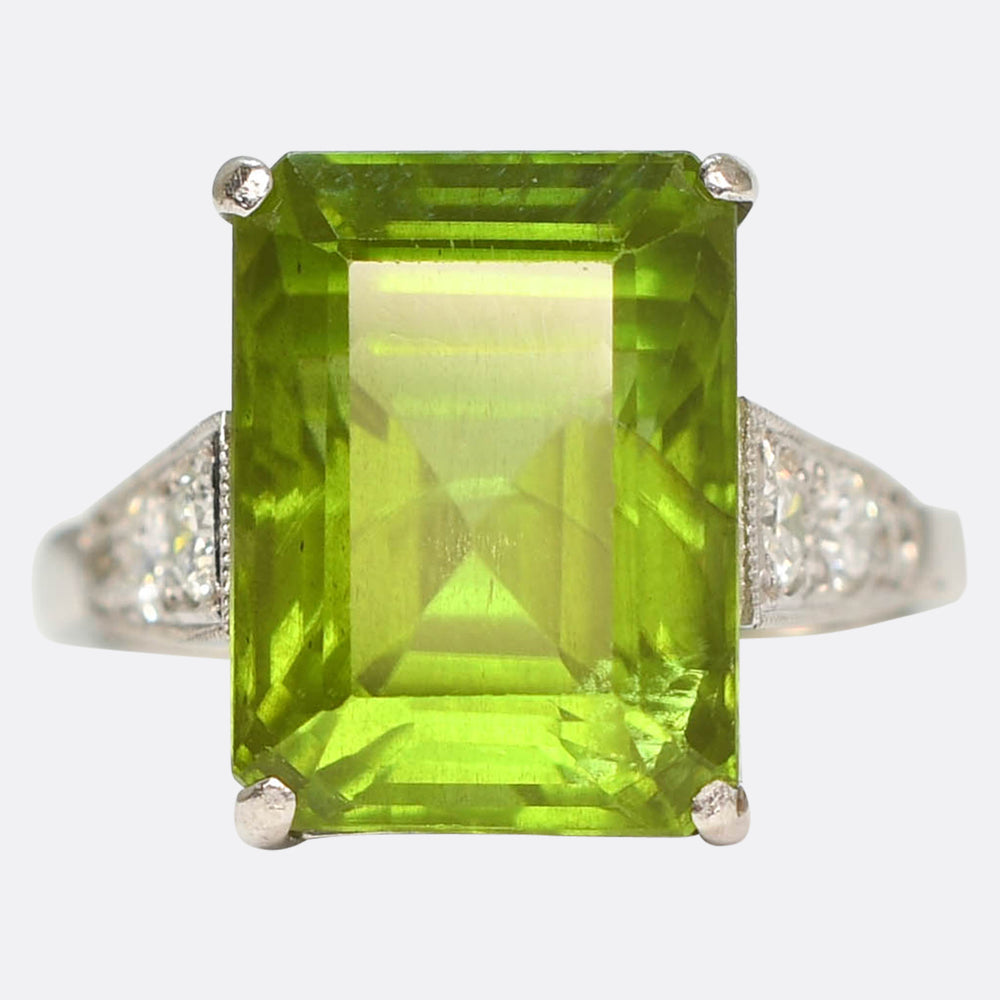 Art Deco 10.29ct Peridot & Diamond Statement Ring