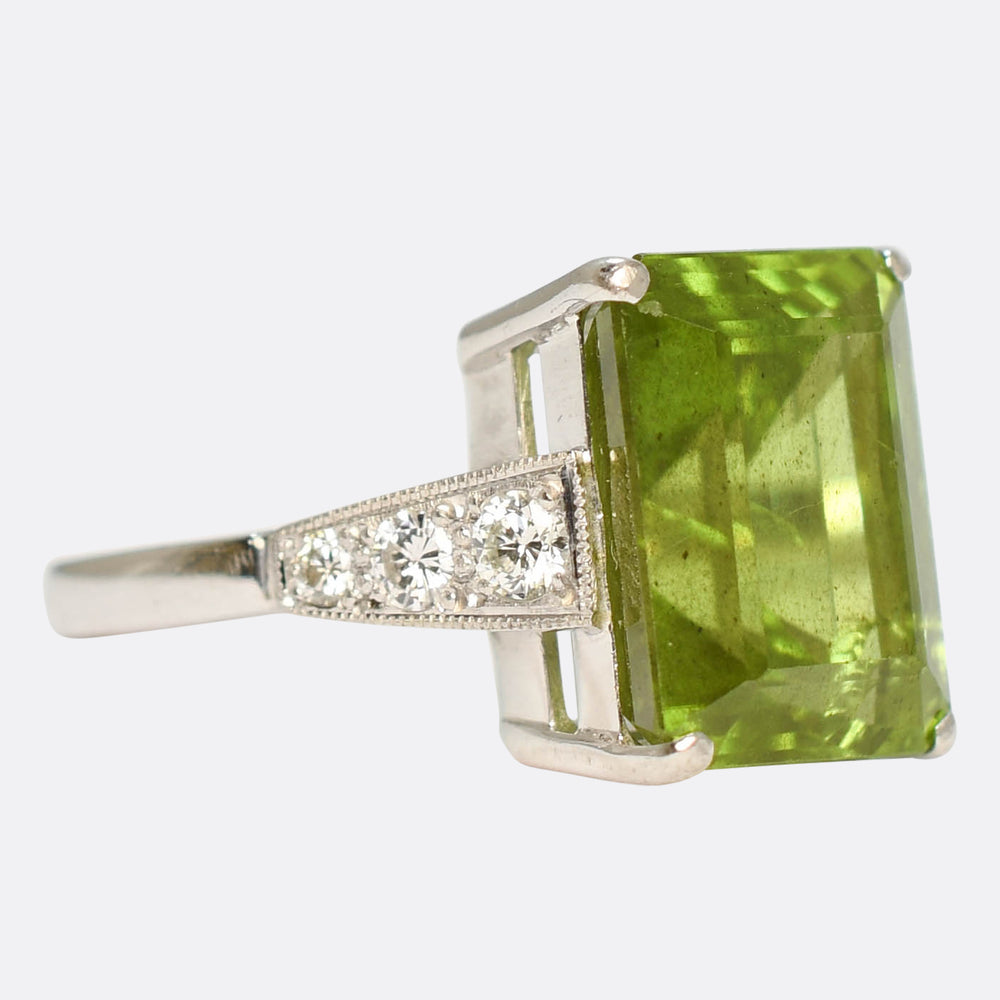Art Deco 10.29ct Peridot & Diamond Statement Ring