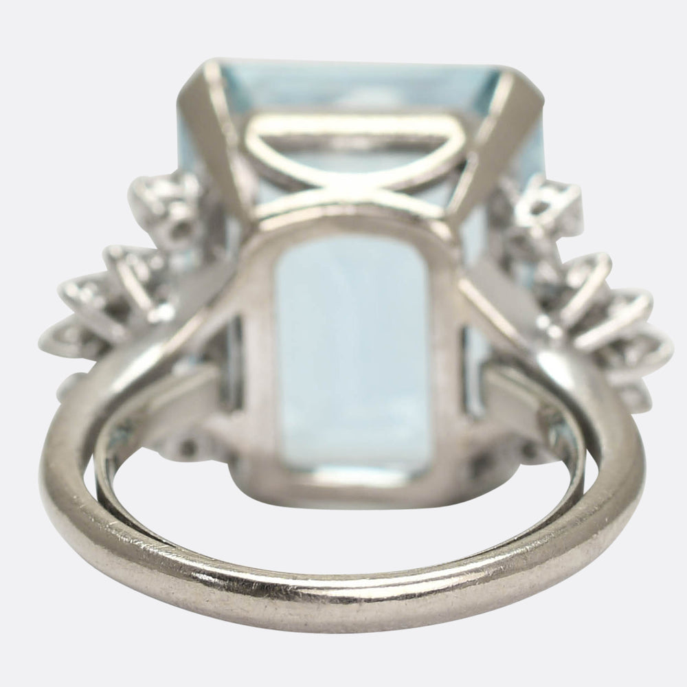 Art Deco 15.5ct Aquamarine & Diamond Cocktail Ring
